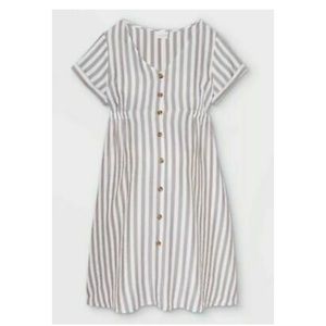 Striped Short Sleeve Button Down Shirt Maternity Dress